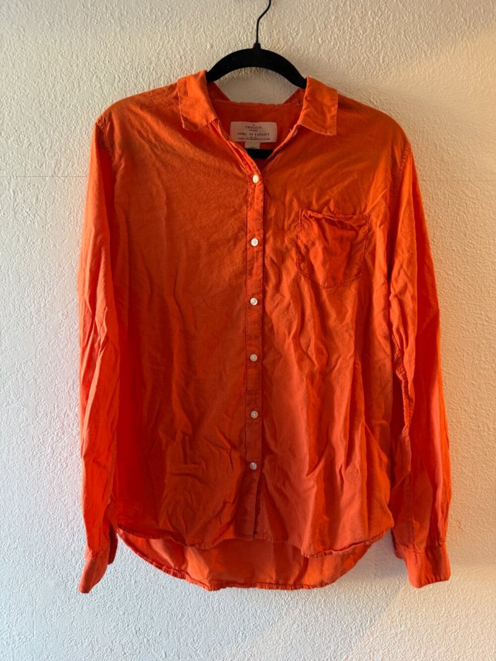 Trovata Birds of Paradis Orange Button Down Blouse, Large